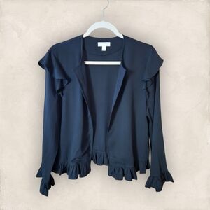 14th & Union Open Front Ruffle Detail Cardigan Sz Small Petite Black